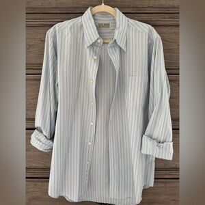 Lucky Brand Button Down Shirt EUC Baby Blue Striped Embroidered 100% Cotton